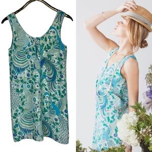 ANNIE GRIFFIN CHANDLER PEACOCK PRINT SLEEVELESS SHIFT DRESS